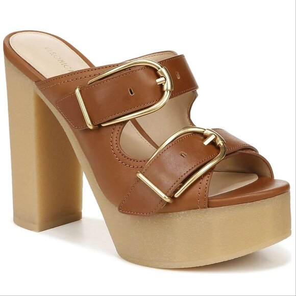 Veronica Beard Garrick Platform Chunky Slide Sandals 10 Brown Leather NEW $395 - Picture 1 of 15